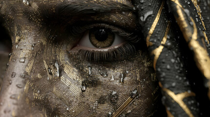 face made of wine droplets and glowing circuitry