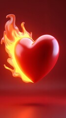 A painting of a red heart on fire.