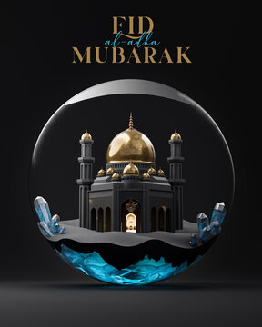 Eid al fitr Eid al Adha Mubarak mosque Islamic decoration greetings background 3d render