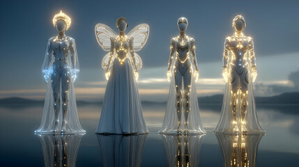 in mist and light, with performers glowing from within