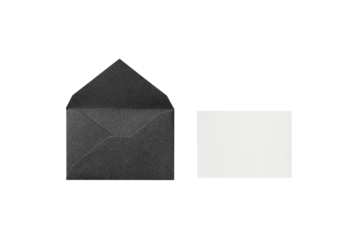 An opened black envelope and a white message card