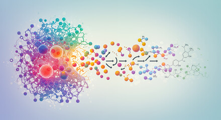 Abstract Colorful Particle Hormone Release Medical Illustration