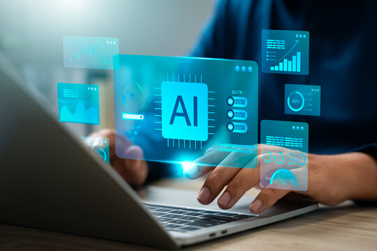 Human working with artificial intelligence to unlock work potential. AI agent support task like data analysis, Smart planning, Real time decision making, Future of efficient workplace operation. - Powered by Adobe