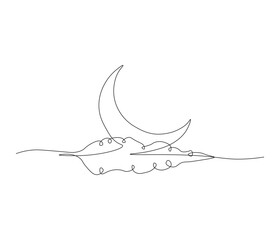One Continuous Line drawing of aesthethic crescent moon. single line illustration of crescent moon. Editable Outline