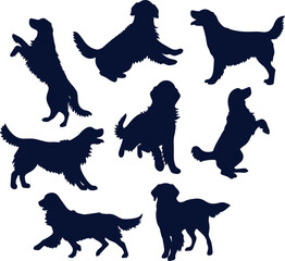 Hand drawn golden retriever silhouette set