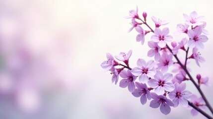 Delicate Pink Blossoms on a Branch, Softly Illuminated Against a Blurred Background of Pastel Hues, Evoking a Sense of Serenity and Tranquility