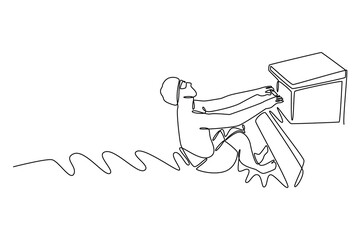 Continuous one line drawing male swimmer getting ready to swim in swimming pool near starting block. Good preparation helping achieve better result. Single line draw design vector graphic illustration
