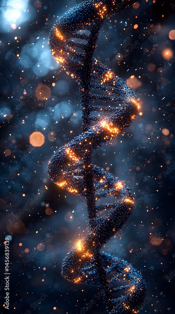 Poster molecular dna encoding with glowing binary code in a surreal digital environment