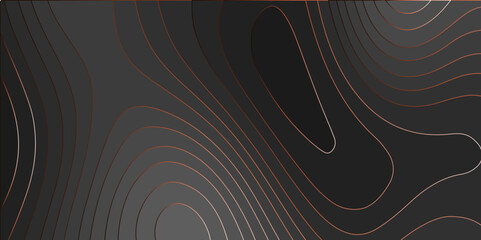 Abstract golden black background with Topographic line map pattern. abstract wavy and curved lines background. linear map. Dark seamless design. Bold tile able isolines pattern. Vector illustration.