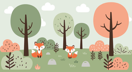 Cute Fox Forest Illustration © Kreatopia