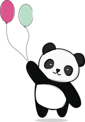 Adorable Cartoon Animal Illustration Cute Panda Holding Balloons
