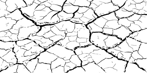 High-Resolution Vector Texture of Dry Cracked Earth with Transparent Background – Grunge Distressed Overlay Featuring Natural Split Lines and Soil Fractures	
