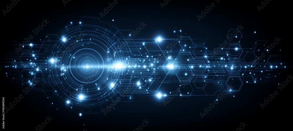 Poster Fintech network background. Wireless server communication system. Team social linked global digital database. Generative AI technology.	
