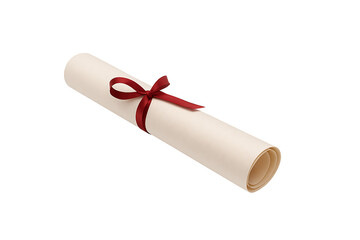 Rolled-Up Diploma Scroll with Red Ribbon - Academic Achievement and Certification Symbol