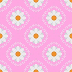 Pink daisy fabric pattern painting for fabric printing