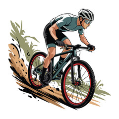 Focused Cyclist Mountain Biking Illustration