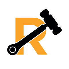Initial hammer Logo combine with letter R vector template