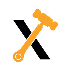 Initial hammer Logo combine with letter X vector template