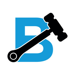 Initial hammer Logo combine with letter B vector template