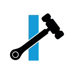 Initial hammer Logo combine with letter I vector template