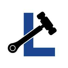 Initial hammer Logo combine with letter L vector template