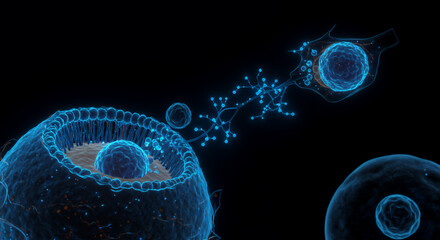 Glowing Blue Cellular Communication: 3D Medical Visualization