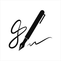 Fountain Pen and Signature Silhouette Vector Illustration