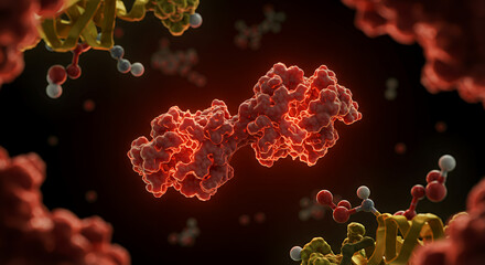 Glowing Red Enzymes in 3D Microscopic Rendering