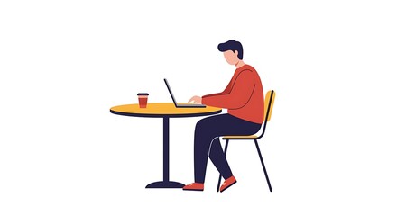 Fototapeta premium Person using laptop at table with coffee