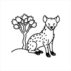 Hyena Resting Under Tree Vector Line Art Illustration
