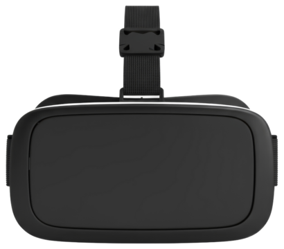 Black virtual reality headset front view, transparent background png