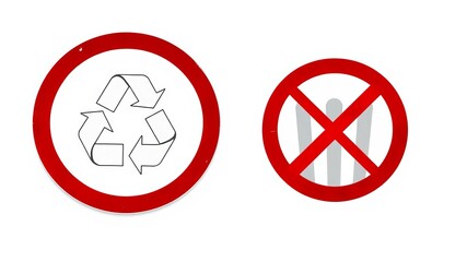 Recycling symbol and no entry sign shown together on white background perfect for environmental awareness campaigns.