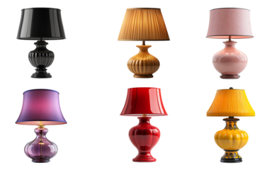 Collection set of colorful Table Lamp isolated on transparent white background, clipping path ,png