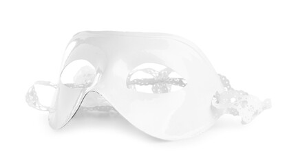 Plastic theatre mask with lace ribbon isolated on white