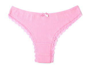 One beautiful pink panties isolated on white, top view