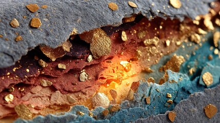 close up view recycled paper background with inclusions golden particles