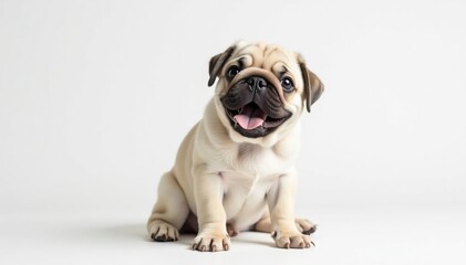 Obraz premium Playful pug puppy against pure white backdrop, cute, design