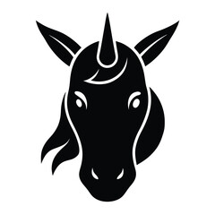 Majestic Unicorn Head Silhouette Elegant Black and White Vector Illustration