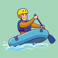 Happy Person Rafting on Inflatable Boat. Vector Image
