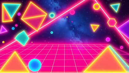 Neon geometry shapes in a virtual space digital art cosmic background futuristic view