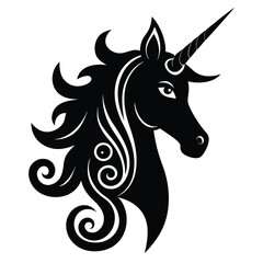 Elegant Black Unicorn Head Illustration Mystical Creature Design