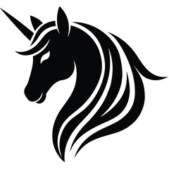 Elegant Black Unicorn Head Silhouette Majestic Mythical Creature Design