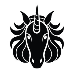 Majestic Unicorn Head Silhouette Black and White Vector Art