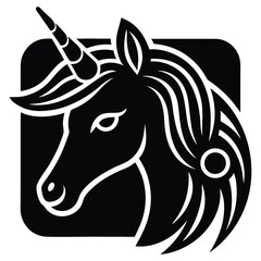Mystical Black Unicorn Head Illustration Elegant, Artistic Design