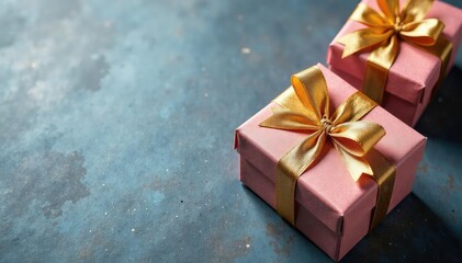 Elegant gold ribbon tied gift boxes on textured background, gift box pattern, box, wallpaper