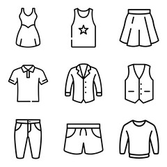 Set of various clothing items isolated on white background