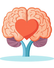 Colorful illustration of brain with heart its center, symbolizing connection between intellect and emotion. This artwork conveys sense of harmony