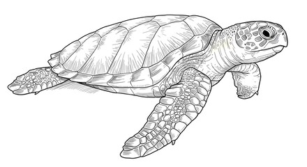 Detailed Sea Turtle Illustration a Black and White Aquatic Creature