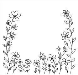 Elegant floral frame design, delicate botanical border with hand drawn flowers