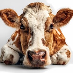 CloseUp Portrait of a Brown and White Cow Farm Animal Photography Livestock Image Cattle Breed isolated on white Background